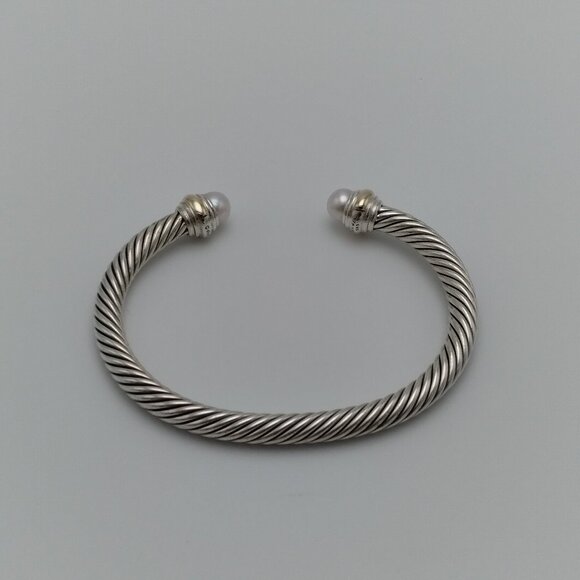 David Yurman 5mm Sterling Silver Bracelet with 14K Yellow Gold and Pearls - Picture 2 of 6